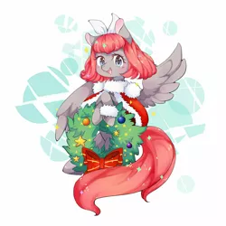 Size: 1500x1500 | Tagged: safe, artist:qianshoufo, derpibooru import, oc, unofficial characters only, pegasus, pony, bow, cape, christmas, christmas wreath, clothes, decoration, solo, wreath