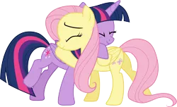 Size: 4929x3001 | Tagged: safe, artist:cloudyglow, derpibooru import, fluttershy, twilight sparkle, twilight sparkle (alicorn), alicorn, pony, the hooffields and mccolts, .ai available, absurd resolution, cute, duo, duo female, female, friendshipping, hug, simple background, transparent background, twishy, vector