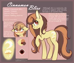 Size: 1214x1038 | Tagged: safe, artist:doekitty, derpibooru import, oc, oc:cinnamon bliss, unofficial characters only, pony, unicorn, female, floppy ears, mare, reference sheet, small horn, solo