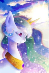 Size: 600x885 | Tagged: safe, artist:xvivido, derpibooru import, princess celestia, cloud, solo, sun