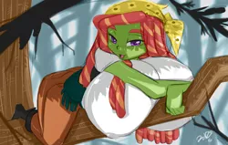 Size: 1753x1117 | Tagged: suggestive, artist:shonuff44, derpibooru import, tree hugger, equestria girls, ass, bandana, bedroom eyes, big breasts, blushing, breasts, busty tree hugger, clothes, colored, dreadlocks, equestria girls-ified, female, huge breasts, impossibly large breasts, looking at you, solo, solo female, tree