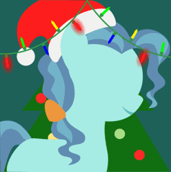 Size: 795x800 | Tagged: safe, artist:arifproject, derpibooru import, part of a set, petunia paleo, earth pony, pony, animated, arif's christmas pones, beautiful, christmas lights, christmas tree, cute, dark background, derpibooru background pony icon, female, foal, garland, gif, green background, happy, hat, lights, lineless, mare, minimalist, petuniabetes, santa hat, simple background, smiling, solo, tree