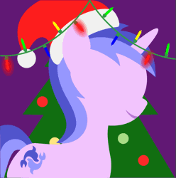 Size: 795x800 | Tagged: safe, artist:arifproject, derpibooru import, edit, part of a set, sea swirl, seafoam, pony, unicorn, animated, arif's christmas pones, beautiful, christmas, christmas lights, christmas tree, cute, dark background, derpibooru background pony icon, female, garland, gif, happy, hat, holiday, horn, lights, lineless, mare, minimalist, purple background, santa hat, seadorable, simple background, smiling, solo, tree