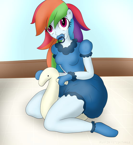 Size: 1383x1500 | Tagged: dead source, questionable, artist:muffin-fetish, derpibooru import, rainbow dash, equestria girls, abdl, cute, diaper, diaper fetish, female, messing, messy diaper, onesie, pacifier, poofy diaper, poop, pooping, potty, solo, solo female