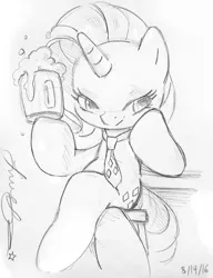 Size: 651x846 | Tagged: safe, artist:lindsay cibos, derpibooru import, part of a set, rarity, cider, looking at you, necktie, sketch, solo