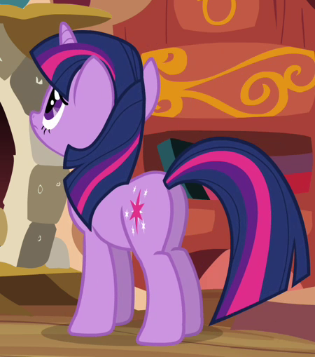 Size: 450x509 | Tagged: safe, derpibooru import, screencap, twilight sparkle, pony, unicorn, magical mystery cure, butt, cropped, female, mare, plot, solo, twibutt, unicorn twilight