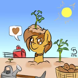 Size: 600x600 | Tagged: safe, artist:glimglam, derpibooru import, oc, oc:spudnik, unofficial characters only, earth pony, pony, ear piercing, earring, food, freckles, heart, jewelry, necklace, piercing, plant, potato, solo