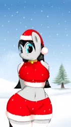 Size: 1080x1920 | Tagged: anthro, artist:thepianistmare, big breasts, breasts, christmas, christmas tree, derpibooru import, female, iphone wallpaper, oc, oc:klavinova, phone wallpaper, plump, safe, snow, snowfall, solo, thick, tree, unofficial characters only, wallpaper, wide hips