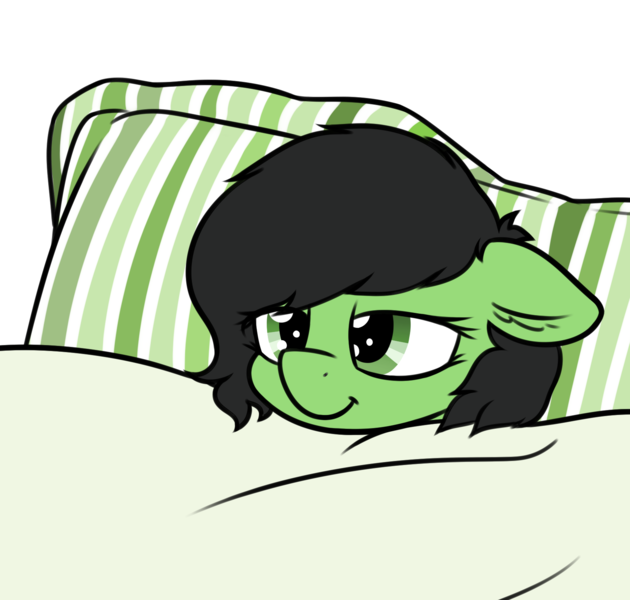 Size: 1684x1605 | Tagged: safe, artist:smoldix, derpibooru import, oc, oc:anonfilly, unofficial characters only, earth pony, pony, :t, adoranon, bed, comfy, cute, female, filly, floppy ears, lidded eyes, pillow, simple background, smiling, solo, transparent background