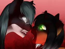 Size: 1024x770 | Tagged: angry, anthro, anthro oc, artist:blackblood-queen, broken horn, brother and sister, derpibooru import, dracony, fangs, glasses, glowing eyes, hybrid, intimidating, looking at each other, oc, oc:lady lovegreen, oc:mako, orca pony, original species, safe, snarling, unofficial characters only, yelling
