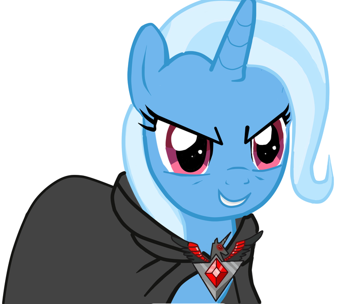 Size: 1204x1082 | Tagged: safe, artist:altimos0023, derpibooru import, trixie, pony, unicorn, magic duel, alicorn amulet, cape, clothes, evil, female, mare, simple background, solo, vector, white background