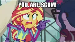 Size: 600x337 | Tagged: safe, derpibooru import, edit, edited screencap, screencap, sci-twi, sunset shimmer, twilight sparkle, equestria girls, angry, exploitable meme, image macro, meme, nostalgia critic, sunset yells at twilight