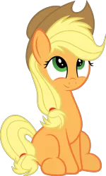 Size: 3600x6000 | Tagged: safe, artist:bugplayer, artist:slb94, derpibooru import, applejack, earth pony, pony, absurd resolution, cute, female, jackabetes, looking up, mare, missing cutie mark, silly, silly pony, simple background, sitting, smiling, solo, transparent background, vector, who's a silly pony