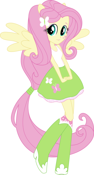 Size: 8012x14852 | Tagged: safe, artist:sugar-loop, derpibooru import, fluttershy, equestria girls, .ai available, .svg available, absurd resolution, boots, box art, clothes, cute, doll, eqg promo pose set, high heel boots, ponied up, ponytail, raised leg, show accurate, simple background, skirt, socks, solo, tanktop, transparent background, vector, wings