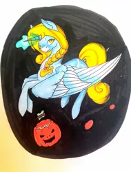 Size: 1024x1348 | Tagged: safe, artist:oneiria-fylakas, derpibooru import, alicorn, pony, female, jack-o-lantern, magic, mare, pumpkin, solo, traditional art