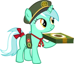 Size: 11988x10400 | Tagged: absurd resolution, artist:cyanlightning, cookie, cute, cyan's filly guides, derpibooru import, female, filly, filly guides, filly lyra, food, hat, lyrabetes, lyra heartstrings, raised hoof, ribbon, safe, simple background, smiling, solo, tail, transparent background, vector, younger