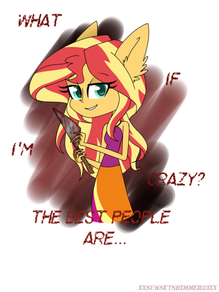 Size: 2400x3200 | Tagged: semi-grimdark, artist:xxsunsetshimmer23xx, derpibooru import, sunset shimmer, equestria girls, female, knife, mad hatter, melanie martinez, ponied up, simple background, solo, song reference, transparent background