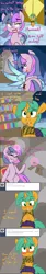 Size: 1280x7680 | Tagged: safe, artist:kryptchild, derpibooru import, snails, twilight sparkle, twilight sparkle (alicorn), alicorn, pony, ask glitter shell, cold blooded twilight, comic:when aero met glitter, absurd resolution, ask, blushing, canon x oc, clothes, comic, glitter shell, glowing horn, implied oc:aero, implied shipping, levitation, looking back, magic, male, nervous, scarf, skirt, stool, telekinesis, tongue out, tumblr