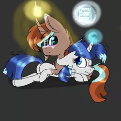 Size: 2000x2000 | Tagged: safe, artist:brokensilence, derpibooru import, oc, oc:comet dawn, oc:kyra, unofficial characters only, pony, unicorn, :t, blushing, book, cuddling, cute, dark, fluffy, gray background, lantern, levitation, magic, magical lesbian spawn, male, next generation, nose wrinkle, oc x oc, offspring, offspring shipping, on top, parent:princess luna, parent:starlight glimmer, parent:sunburst, parent:twilight sparkle, parents:starburst, parents:twiluna, prone, scrunchy face, shipping, simple background, smiling, snuggling, story included, straight, telekinesis