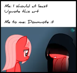 Size: 2026x1920 | Tagged: safe, artist:arifproject, derpibooru import, oc, oc:downvote, ponified, unofficial characters only, pony, derpibooru, derpibooru ponified, duality, evil kermit, looking at each other, meme, meta, self ponidox, simple background, vector