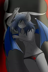 Size: 2000x3000 | Tagged: suggestive, artist:eclipsepenumbra, derpibooru import, oc, oc:eclipse penumbra, unofficial characters only, anthro, bat pony, bat wings, clothes, eyes closed, female, panties, partial nudity, sleeping, sleeping bag, solo, solo female, topless, underwear