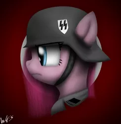 Size: 2945x3000 | Tagged: artist:facelesssoles, bust, derpibooru import, helmet, nazi, pinkamena diane pie, pinkie pie, portrait, safe, schutzstaffel, solo