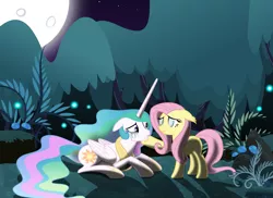 Size: 6000x4377 | Tagged: absurd resolution, alternate universe, artist:magister39, blind, crying, derpibooru import, fluttershy, forest, forgiveness, night, nightmareverse, princess celestia, safe