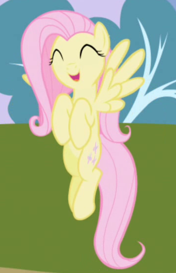 Size: 358x556 | Tagged: safe, derpibooru import, screencap, fluttershy, pegasus, pony, friendship is magic, cropped, cute, eyes closed, female, flying, happy, mare, open mouth, shyabetes, solo, spread wings, tree, wings