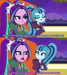 Size: 762x850 | Tagged: safe, derpibooru import, edit, screencap, aria blaze, sonata dusk, equestria girls, rainbow rocks, crossover, food, john cena, screencap comic, sonataco, taco, wwe