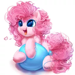 Size: 2000x2000 | Tagged: safe, artist:peachmayflower, derpibooru import, pinkie pie, earth pony, pony, :3, balloon, behaving like a cat, cheek fluff, chest fluff, cute, diapinkes, dog lip, ear fluff, fluffy, happy, heart, heart eyes, hnnng, leg fluff, messy mane, open mouth, ponk, simple background, smiling, snuggling, solo, weapons-grade cute, white background, wingding eyes