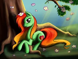 Size: 1024x768 | Tagged: safe, artist:28gooddays, derpibooru import, oc, oc:artline, unofficial characters only, earth pony, pony, flower, solo