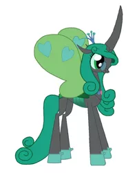 Size: 820x1032 | Tagged: artist:kirbymlp, chrysalislover, derpibooru import, glasses, happy face, mirror, mirror universe, queen chrysalis, reversalis, safe, simple background, solo, white background