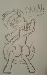 Size: 2244x3550 | Tagged: safe, artist:steelsoul, derpibooru import, rainbow dash, baka, dialogue, nail bat, sketch, solo, this will end in tears and/or death, traditional art, tsundere