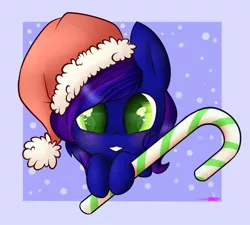 Size: 942x848 | Tagged: artist:ashee, candy, candy cane, christmas, cute, derpibooru import, food, hat, oc, ocbetes, oc:bramble snap, safe, santa hat, solo, unofficial characters only