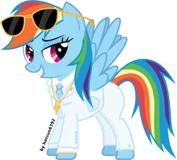 Size: 7498x6741 | Tagged: absurd resolution, artist:livehotsun, clothes, derpibooru import, necklace, rainbow dash, rainbow dash always dresses in style, safe, simple background, solo, suit, sunglasses, transparent background, vector