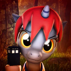 Size: 1080x1080 | Tagged: safe, artist:star-lightstarbright, derpibooru import, oc, oc:blu cinder, unofficial characters only, pony, unicorn, 3d, doctor who, female, figurine, mare, miniature, solo, tardis