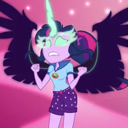 Size: 666x666 | Tagged: safe, derpibooru import, screencap, sci-twi, twilight sparkle, equestria girls, legend of everfree, cropped, midnight sparkle, solo, wings