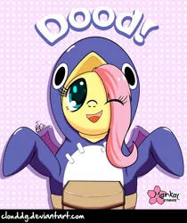 Size: 2125x2526 | Tagged: safe, artist:clouddg, derpibooru import, fluttershy, clothes, colored pupils, cosplay, costume, cute, disgaea, looking at you, prinny, shyabetes, solo