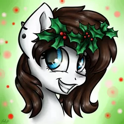 Size: 3024x3024 | Tagged: safe, artist:gaelledragons, derpibooru import, oc, oc:starry arrow, unofficial characters only, earth pony, pony, bust, female, flower, flower in hair, holly, mare, portrait, solo