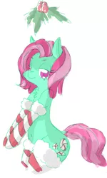 Size: 1200x2000 | Tagged: artist:dragoncircle, christmas, clothes, cute, derpibooru import, festive, holly, holly mistaken for mistletoe, minty, pose, safe, sexy, sketchy, socks, solo, striped socks