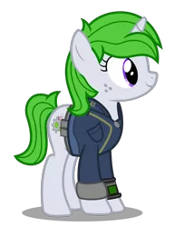Size: 2000x2463 | Tagged: safe, artist:limedreaming, derpibooru import, oc, oc:limonella diane, unofficial characters only, pony, unicorn, fallout equestria, cutie mark, fallout, female, mare, simple background, solo, transparent background, vault suit, vector