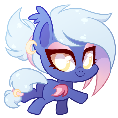 Size: 500x500 | Tagged: safe, artist:xnightmelody, derpibooru import, oc, oc:moon sugar, unofficial characters only, bat pony, pony, chibi, cute, ear fluff, eyeshadow, hair accessory, looking at you, makeup, plot, simple background, solo, transparent background, weapons-grade cute