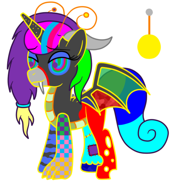 Size: 600x637 | Tagged: safe, artist:silverromance, derpibooru import, oc, unofficial characters only, alicorn, bat pony, bat pony alicorn, pony, alicorn oc, donut steel, fangs, not a joke, solo, tiara ultima