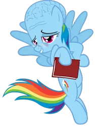 Size: 2000x2661 | Tagged: artist:eugene-joe-c, book, brain, brainbow dash, derpibooru import, glasses, meme, rainbow dash, safe, simple background, smug, solo, tfw to intelligent, transparent background, wat, what has science done, wojak, wtf