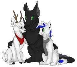 Size: 1595x1387 | Tagged: artist:opalescentplasma, bandana, changeling, changeling behemoth, clothes, deer, derpibooru import, oc, oc:frostbite, oc:stormrunner, piercing, safe, scarf, unofficial characters only