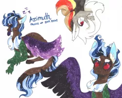 Size: 3056x2452 | Tagged: artist:frozensoulpony, derpibooru import, hybrid, interspecies offspring, oc, oc:anarchy, oc:prince azimuth, offspring, parent:discord, parent:princess luna, parents:lunacord, safe, simple background, traditional art, unofficial characters only, white background, zzz