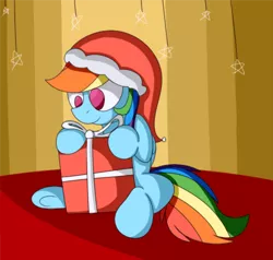 Size: 1208x1152 | Tagged: safe, artist:mr. rottson, deleted from derpibooru, derpibooru import, rainbow dash, hat, present, santa hat, solo