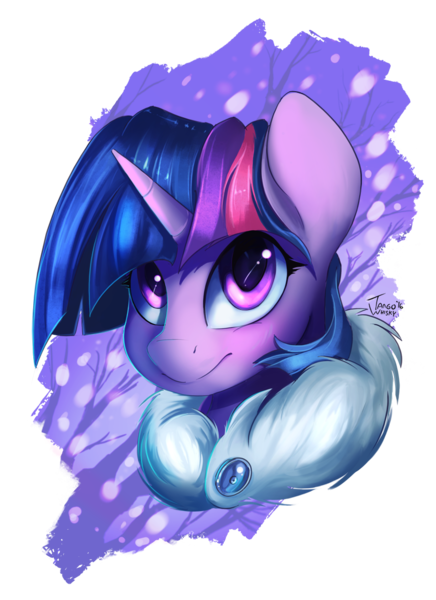 Size: 800x1100 | Tagged: artist:tangomangoes, bust, clothes, derpibooru import, part of a set, portrait, safe, simple background, snow, solo, transparent background, twilight sparkle, winter, winter outfit