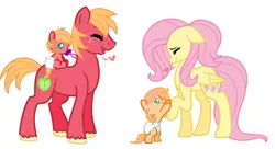 Size: 1024x559 | Tagged: safe, artist:theponythatdraws, derpibooru import, big macintosh, fluttershy, oc, pony, baby, baby pony, bipedal, bipedal leaning, family, fluttermac, heart, leaning, male, offspring, pacifier, parent:big macintosh, parent:fluttershy, parents:fluttermac, shipping, simple background, straight, white background