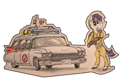 Size: 5184x3456 | Tagged: absurd resolution, artist:bumskuchen, clothes, derpibooru import, ghostbusters, oc, oc:aloe, request, safe, simple background, solo, traditional art, transparent background, unofficial characters only, vehicle, zebra